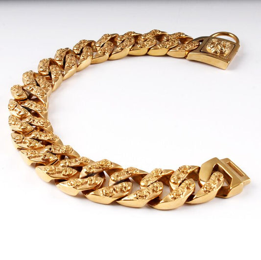 Stainless Steel Gold Dog Collar For Pitbull & Bulldog