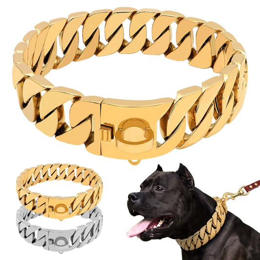 Strong Metal Gold Chain Collars For Large Dogs