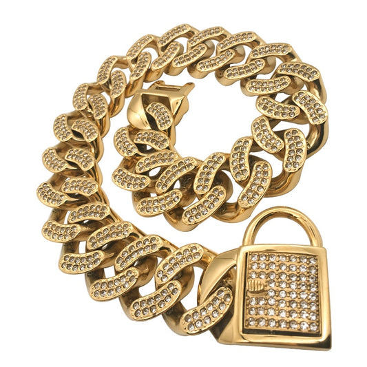 Large Dog Gold Rhinstone Collar Chain for Big Dog