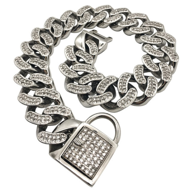 Large Dog Gold Rhinstone Collar Chain for Big Dog