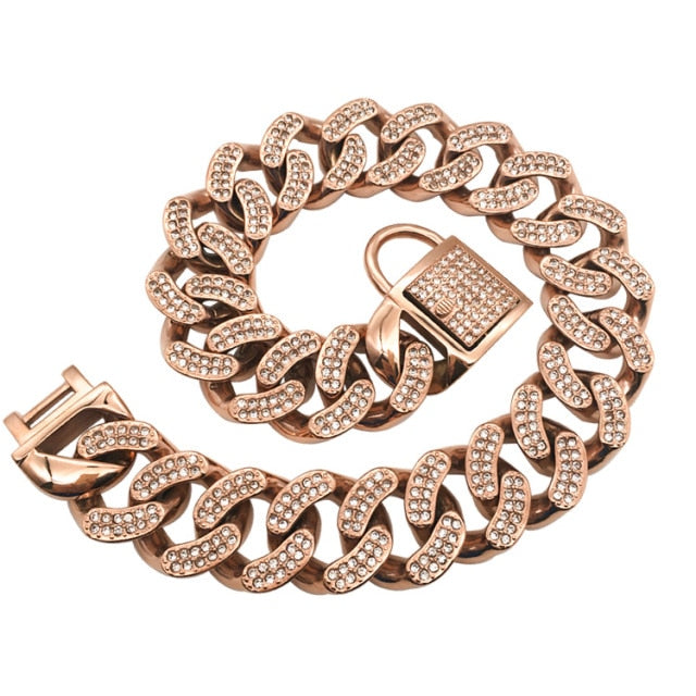 Large Dog Gold Rhinstone Collar Chain for Big Dog