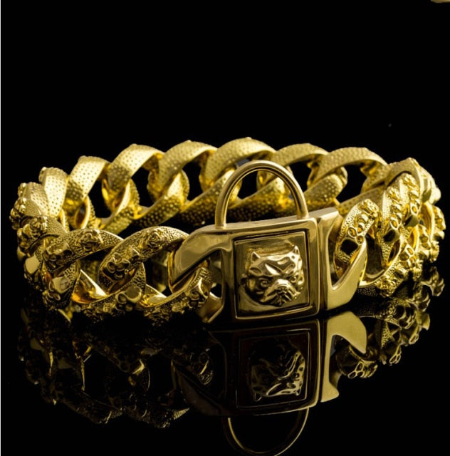 Stainless Steel Gold Chain Dog Collar for Large Dog