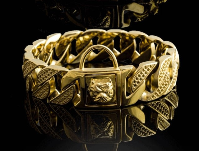 Stainless Steel Gold Chain Dog Collar for Large Dog