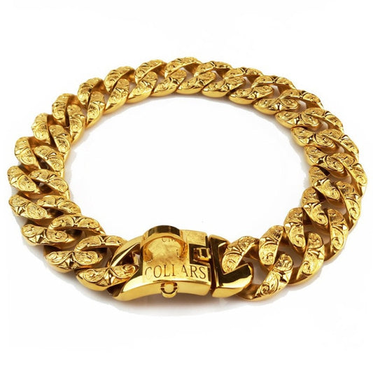 Stainless Steel Gold Luxury Dog Collar & Chains For Dogs.