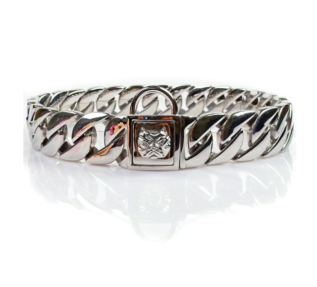 Large Dog Silver Collar For Big Bully Dog
