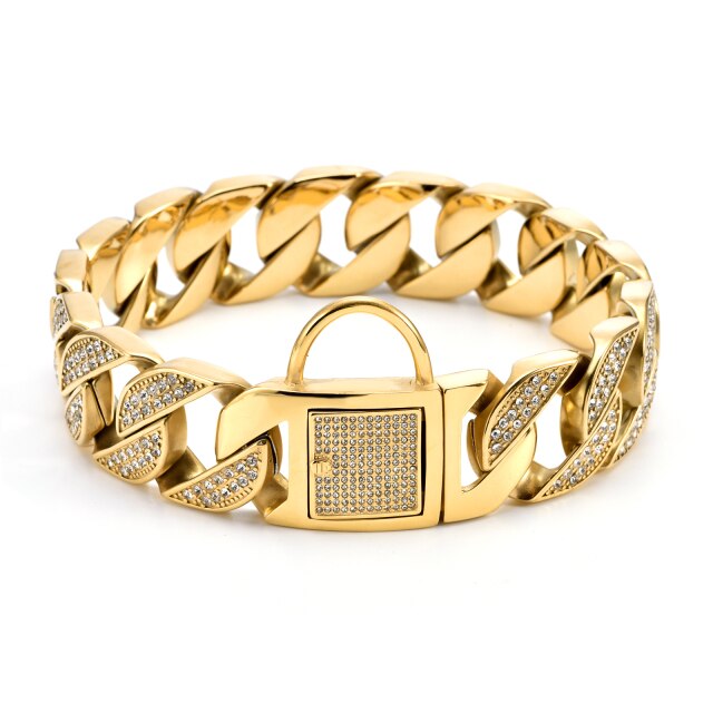 Luxury Diamond Gold Cuban Chain Bully Collar For Dog