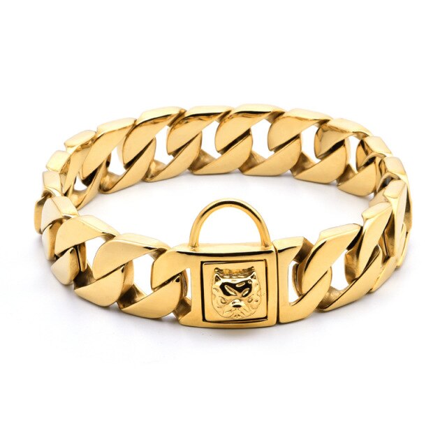 Luxury Diamond Gold Cuban Chain Bully Collar For Dog