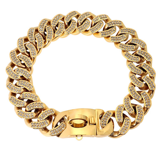 Luxury Gold Rhinestone Dog Collar Chain Bling Diamond