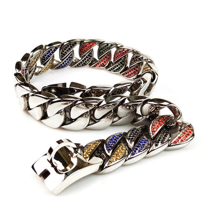 Stainless Steel Gold Luxury Dog Collar & Chains For Dogs.