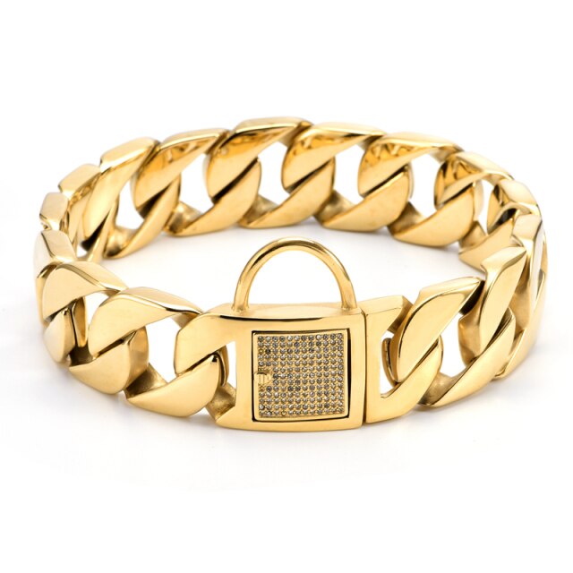 Luxury Diamond Gold Cuban Chain Bully Collar For Dog